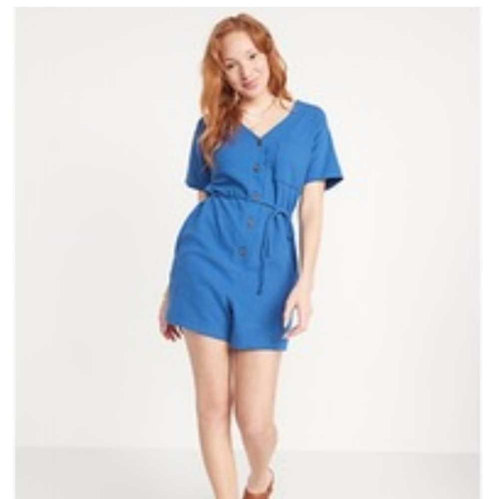 New Old Navy blue textured knit short sleeve utility romper